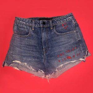 Alexander Wang Embroidered Denim Cutoff Shorts